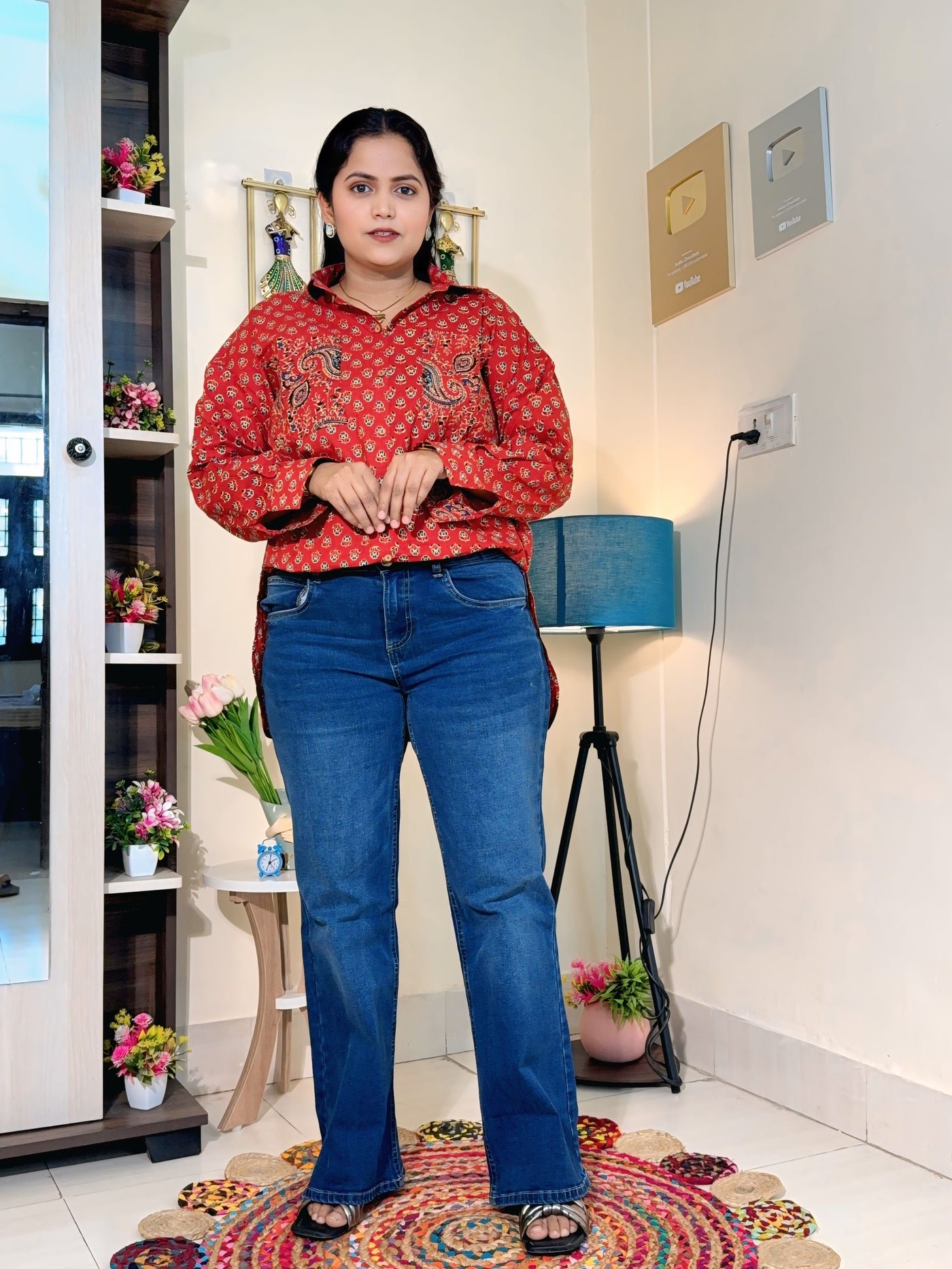 Rust Red Ajrakh-Inspired Cotton Printed Oversized Shirt