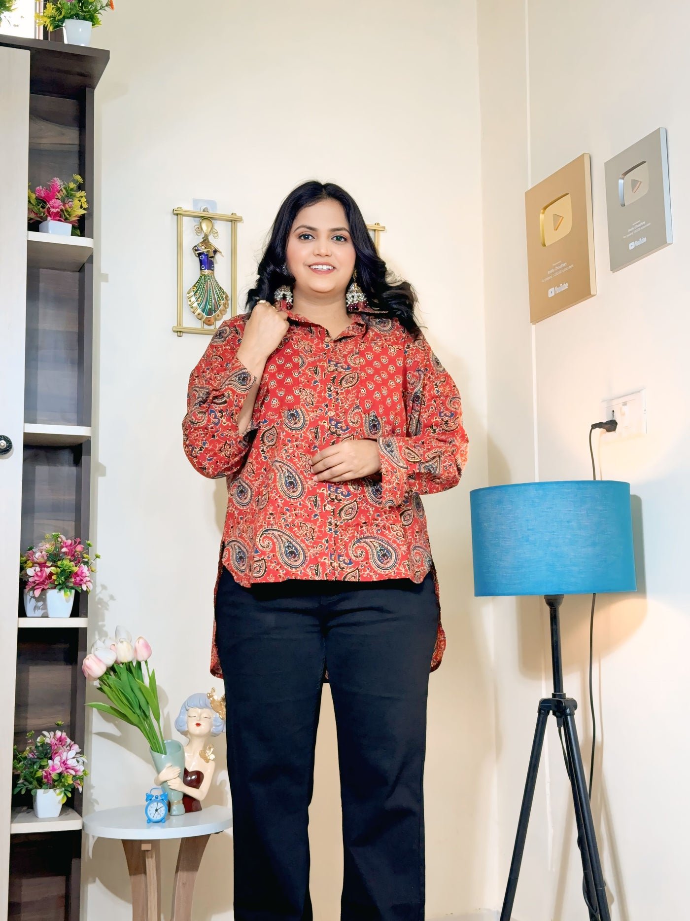Rust Red Paisley Cotton Oversized Shirt