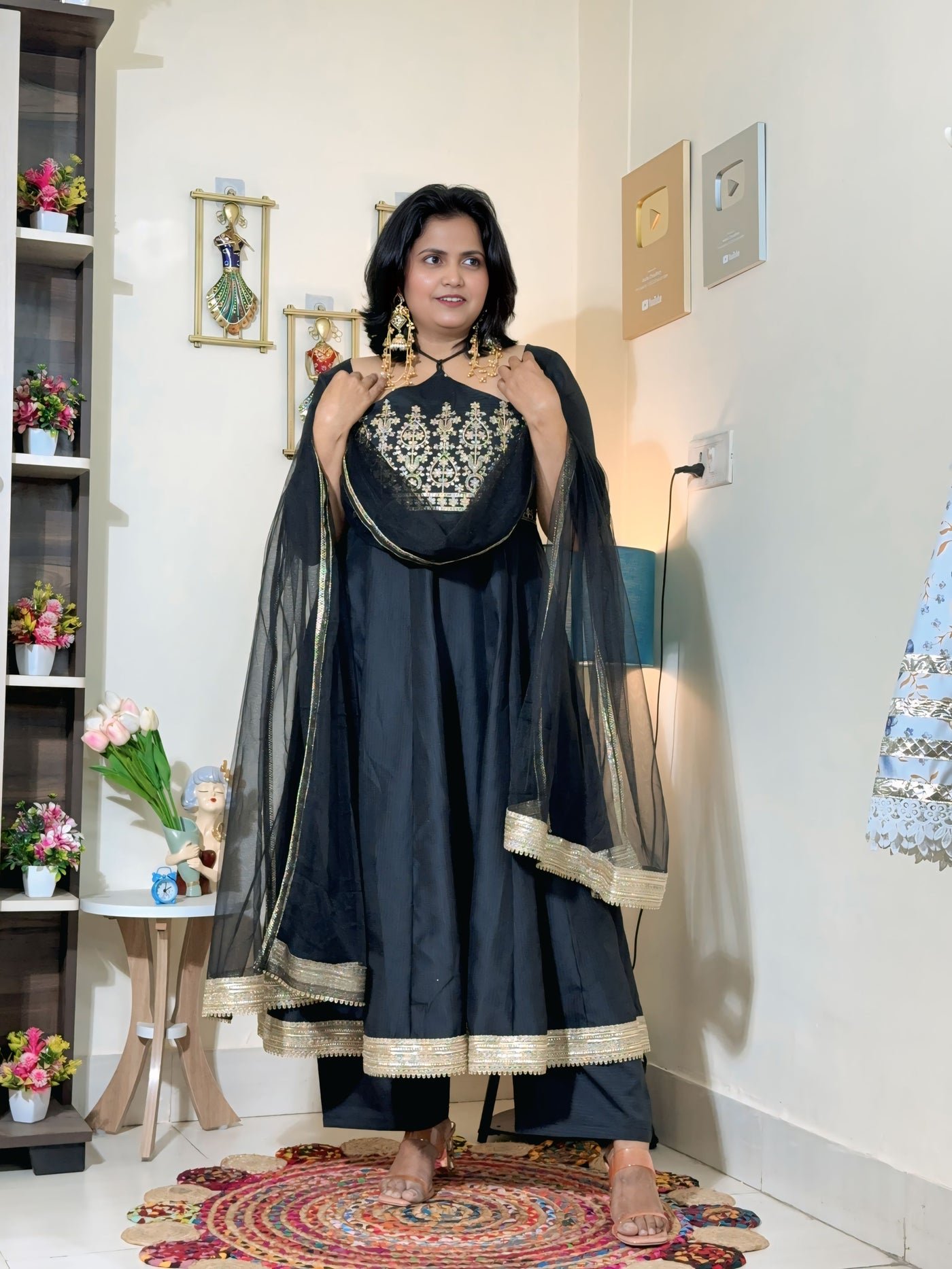 Midnight Black Barlin Embroidered Anarkali Set with Dupatta