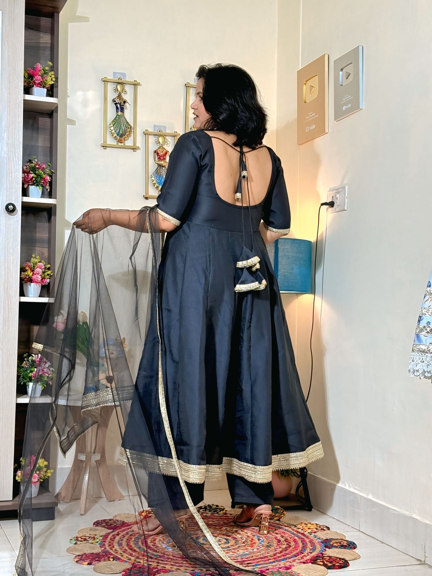 Midnight Black Barlin Embroidered Anarkali Set with Dupatta