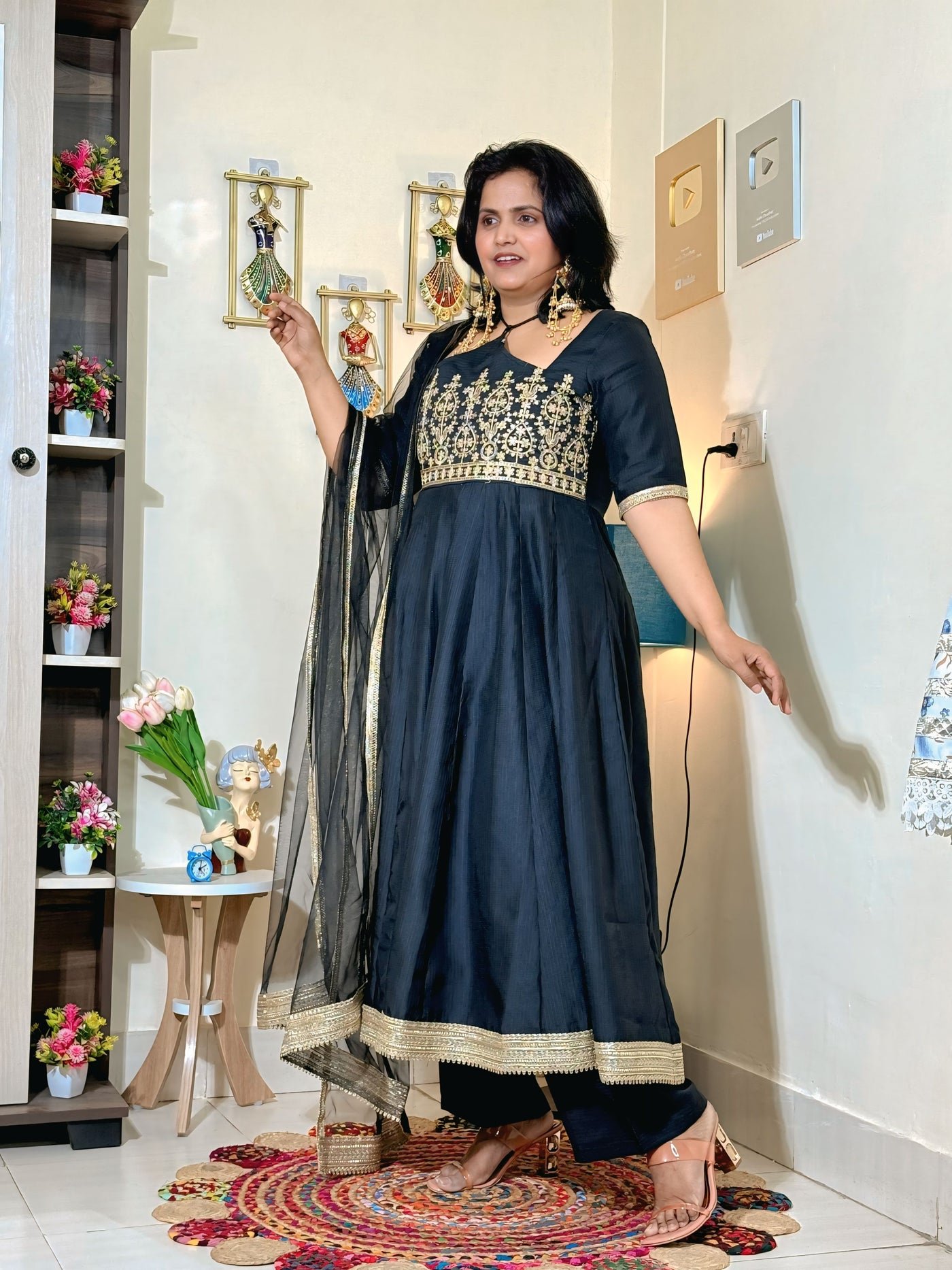 Midnight Black Barlin Embroidered Anarkali Set with Dupatta