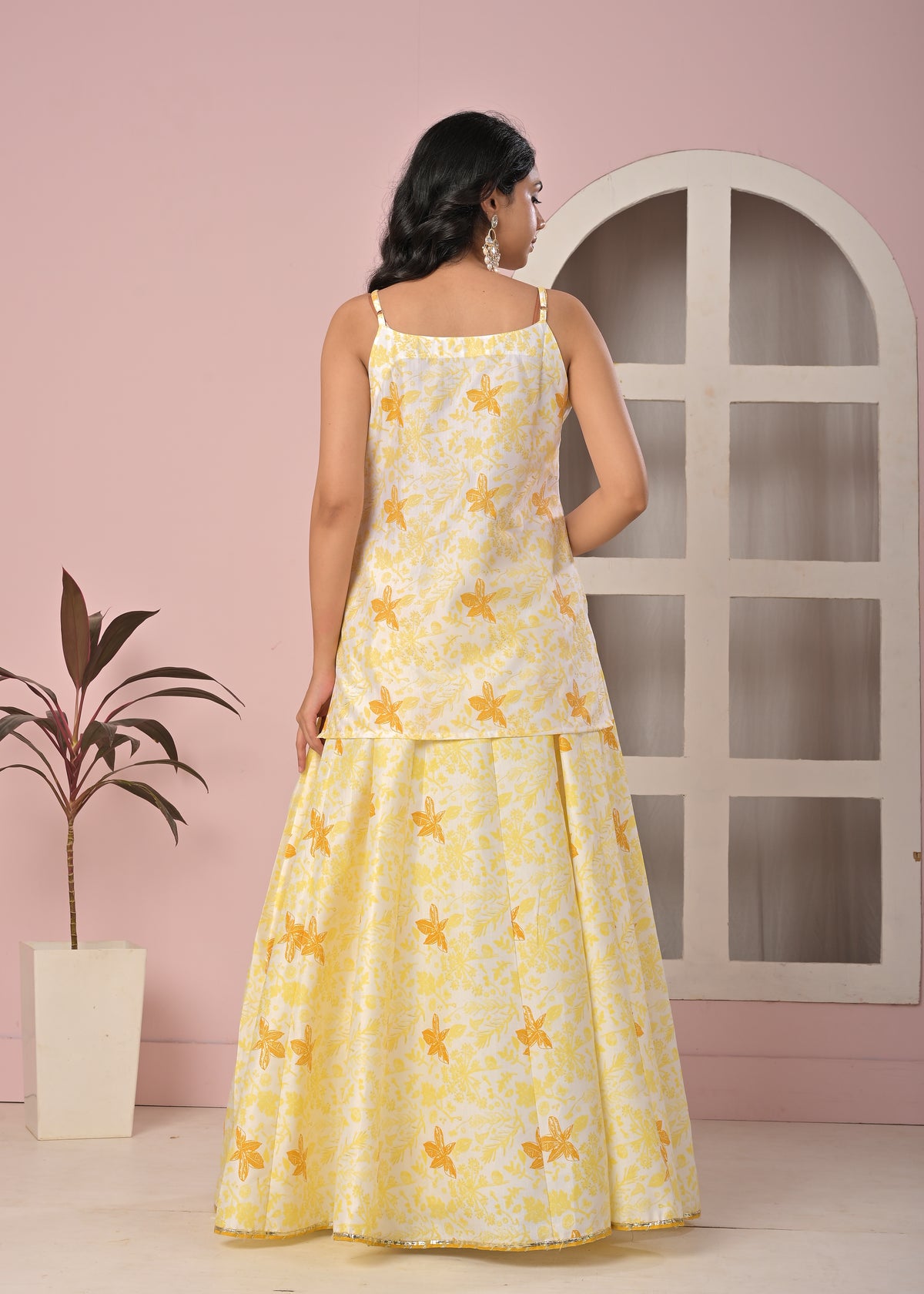 Sunlit Mustard Floral Printed Lehenga Top Set with Soft Net Dupatta