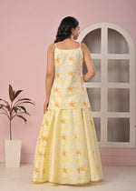 Sunlit Mustard Floral Printed Lehenga Top Set with Soft Net Dupatta