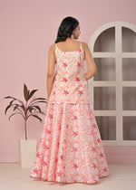 Blush Peach Floral Printed Lehenga Top Set with Contrasting Soft Net Dupatta