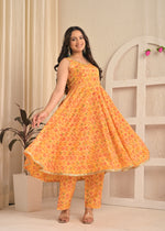 Sunshine Yellow Sleeveless Floral Printed Anarkali Set with Dupatta