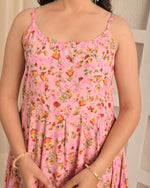 Blush Pink Floral Sleeveless Anarkali Set with Contrasting Red Dupatta