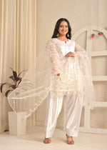 Ivory White Embroidered Suit Set with Farsi Salwar and Sheer Dupatta