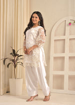 Ivory White Embroidered Suit Set with Farsi Salwar and Sheer Dupatta