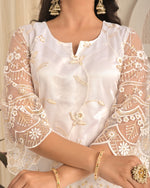 Ivory White Embroidered Suit Set with Farsi Salwar and Sheer Dupatta