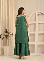 Rama Green Printed Kurta Sharara Set with Contrasting Pink Dupatta