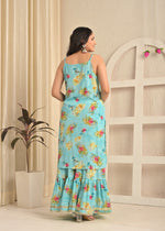 Sky Bloom Moss Crepe Printed Sharara Set with Pink Dupatta