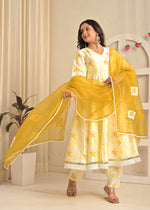 Sunlit Mustard Angrakha Printed Set with Organza Dupatta