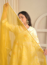 Sunlit Mustard Angrakha Printed Set with Organza Dupatta