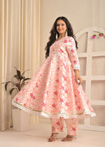 Ivory Blossom Printed Anarkali Set with Red Dupatta