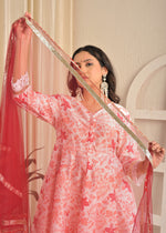 Ivory Blossom Printed Anarkali Set with Red Dupatta