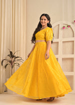 Golden Marigold Organza Sequin Embroidered Lehenga Set with Floral Dupatta