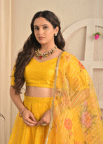 Golden Marigold Organza Sequin Embroidered Lehenga Set with Floral Dupatta