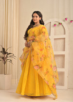 Golden Marigold Organza Sequin Embroidered Lehenga Set with Floral Dupatta