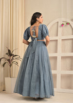 Smoky Blue Net Sequin Embroidered Lehenga Set with Floral Dupatta