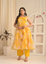 Golden Sunshine Organza Floral Anarkali Set with Dupatta
