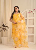 Golden Sunshine Organza Floral Kurta Set with Dupatta