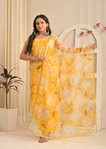 Golden Sunshine Organza Floral Kurta Set with Dupatta