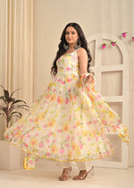 Ivory Bloom Organza Floral Anarkali Set with Dupatta