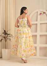 Ivory Bloom Organza Floral Anarkali Set with Dupatta