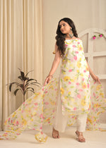 Ivory Organza Floral Magic Kurta Set with Dupatta