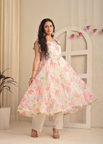 Ivory Blush Organza Aari Embroidered Anarkali Set with Dupatta