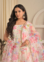 Ivory Blush Organza Aari Embroidered Anarkali Set with Dupatta