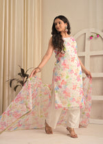 Ivory Meadow Organza Aari Embroidered Kurta Set with Dupatta