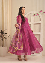 Magenta Shine Organza Sequin Embroidered Gown with Dupatta