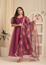 Magenta Shine Organza Sequin Embroidered Gown with Dupatta