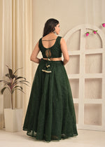Emerald Bloom Net Feather Embroidered Lehenga Set with Dupatta