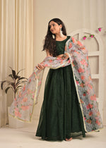 Emerald Bloom Net Feather Embroidered Lehenga Set with Dupatta