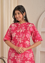 Pink Blossom Floral Printed Cotton Straight Kurta & Pant Set