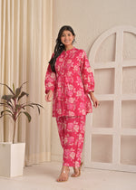 Pink Floral Printed A-Line Comfort Cotton Kurta & Pant Co-Ord Set