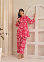 Pink Floral Printed A-Line Comfort Cotton Kurta & Pant Co-Ord Set