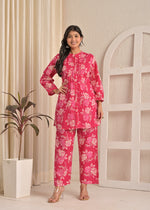 Pink Floral Printed A-Line Comfort Cotton Kurta & Pant Co-Ord Set