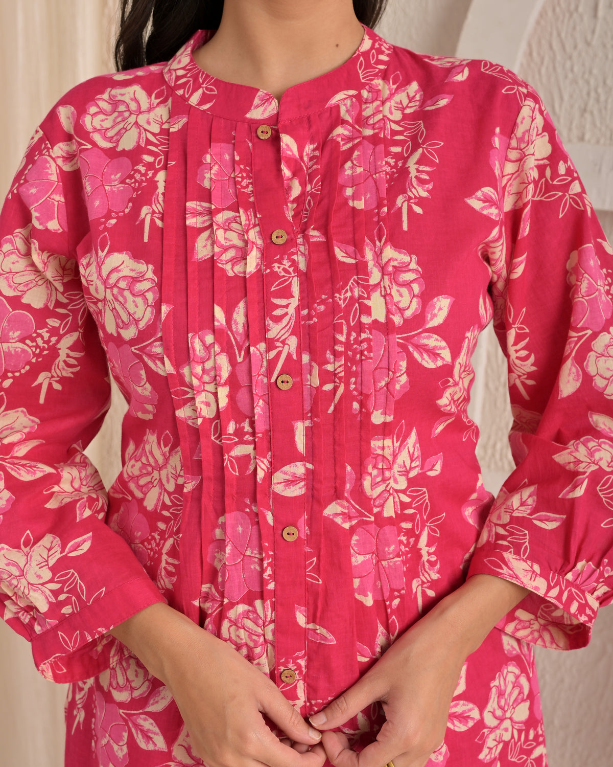 Pink Floral Printed A-Line Comfort Cotton Kurta & Pant Co-Ord Set