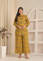Mustard Paisley Printed Kurta & Wide-Leg Pant Co-Ord Set