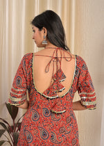 Maroon Paisley Print Cotton Anarkali Kurta Set with Elegant Black Net Dupatta