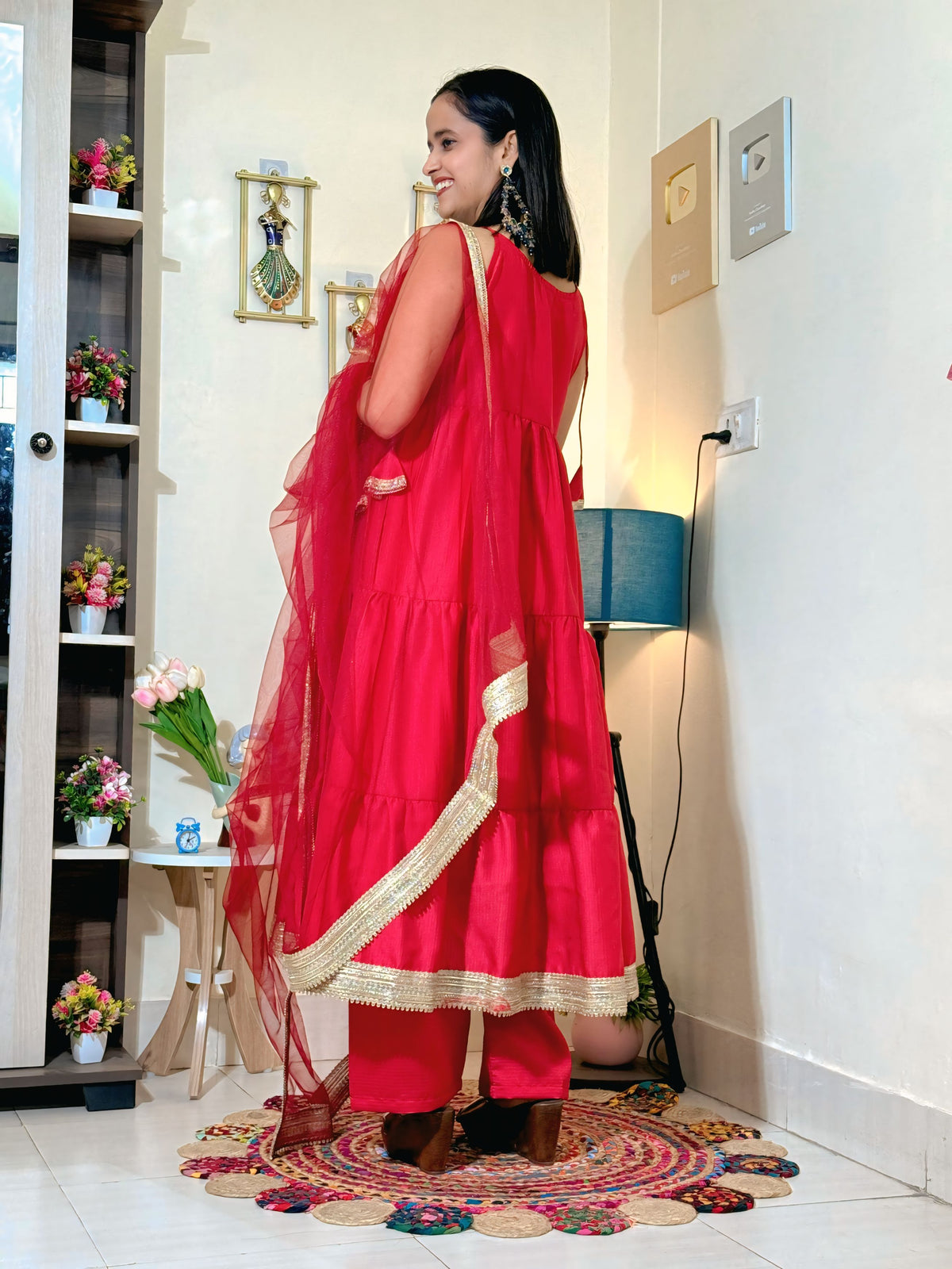 Crimson Red Barlin Heavy Coding Embroidered Kurta Pant Set with Dupatta