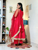 Crimson Red Barlin Heavy Coding Embroidered Kurta Pant Set with Dupatta