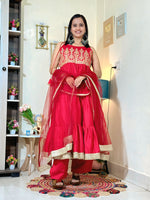 Crimson Red Barlin Heavy Coding Embroidered Kurta Pant Set with Dupatta