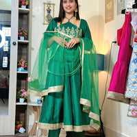 Emerald Green Barlin Heavy Coding Embroidered Kurta Pant Set with Dupatta