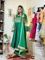 Emerald Green Barlin Heavy Coding Embroidered Kurta Pant Set with Dupatta