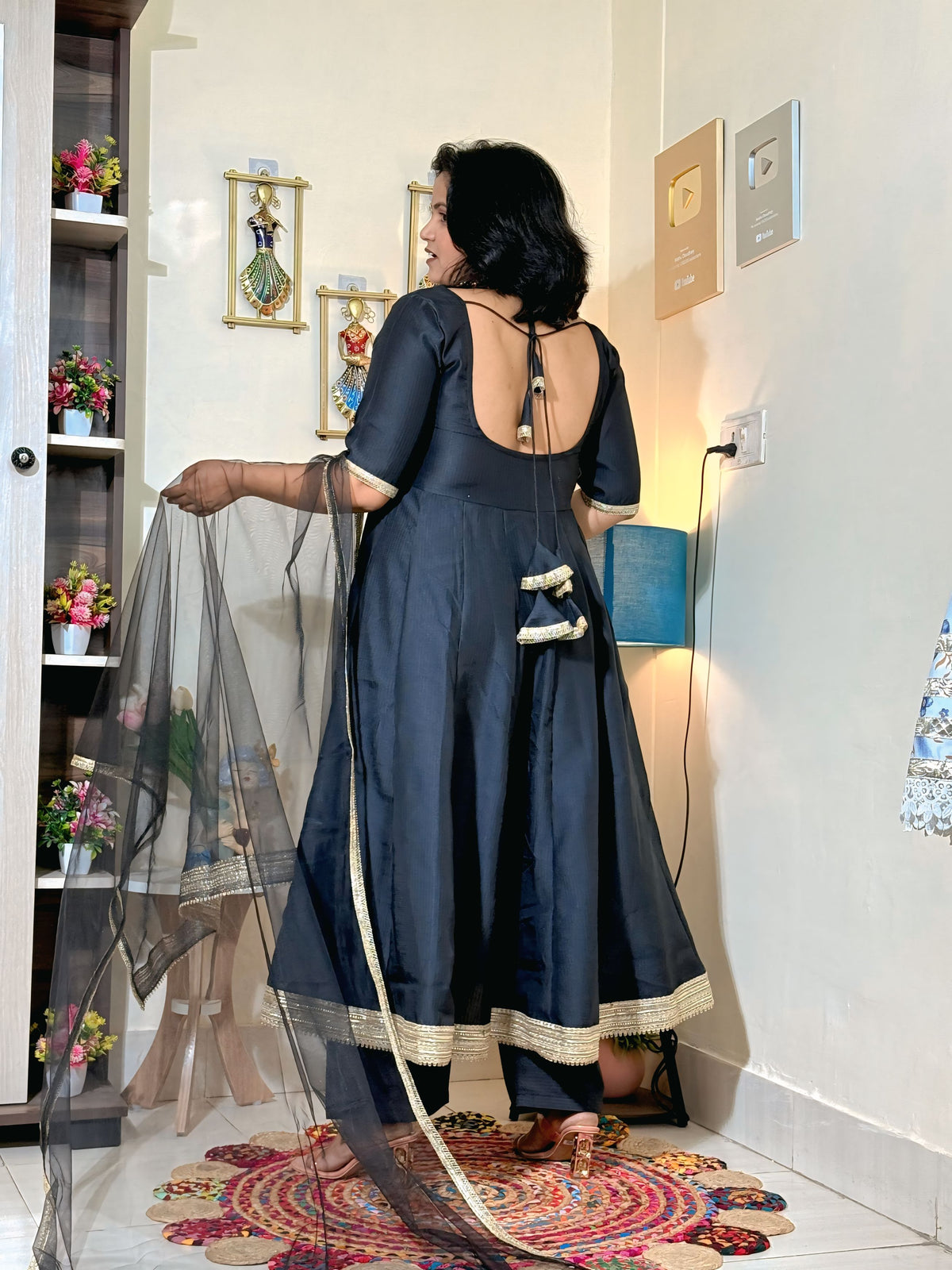 Midnight Black Barlin Embroidered Anarkali Set with Dupatta