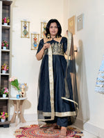 Midnight Black Barlin Embroidered Anarkali Set with Dupatta